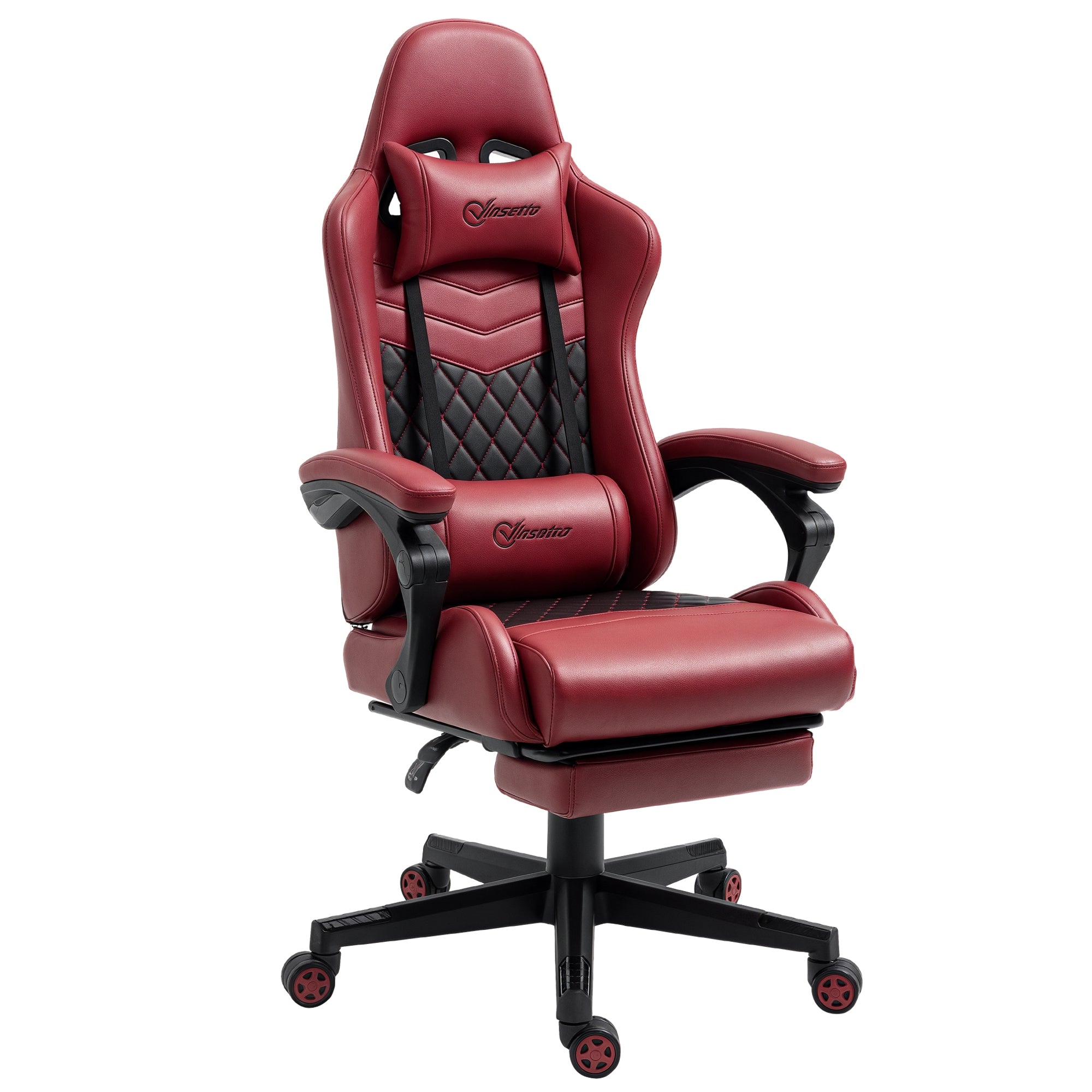 Racing Gaming Chair Diamond PU Leather Office Gamer Chair High Back Swivel Recliner with Footrest, Lumbar Support, Adjustable Height, Red